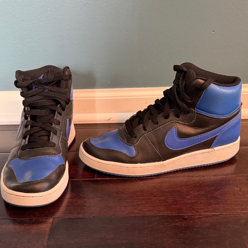 Nike Ebernon Sz 7 Mid Black Game Royal AQ1773-001 Youth Kids Shoes